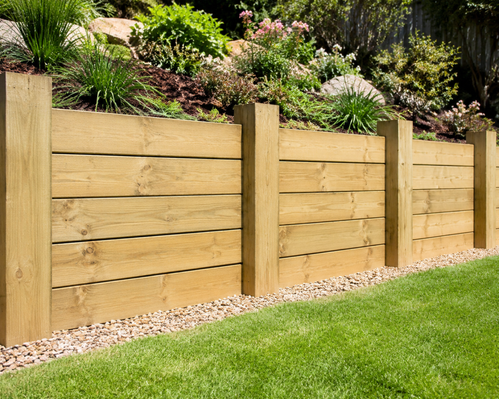 1. Classic Pressure-Treated Timber Wall