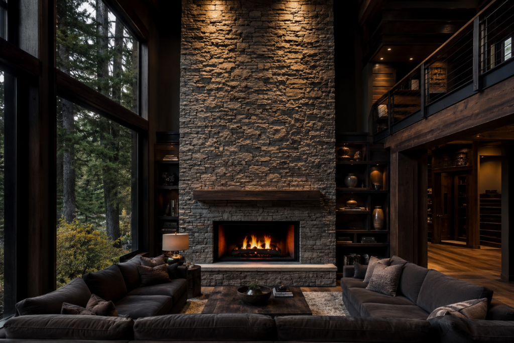 1. Floor-to-Ceiling Stone Fireplace