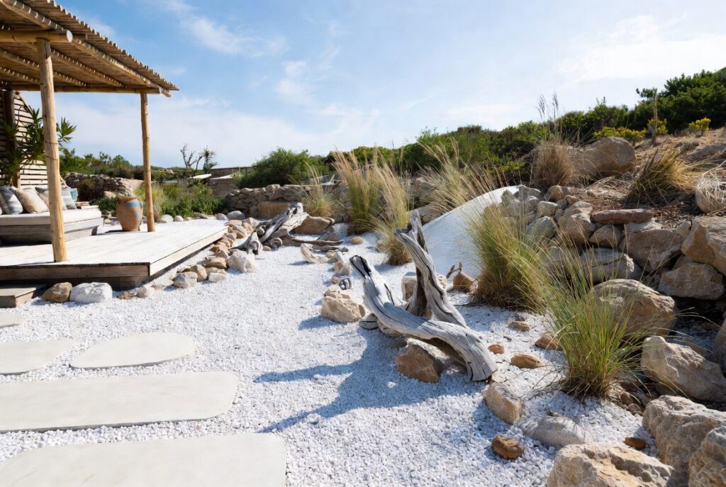 10. Coastal Style White Rock Garden