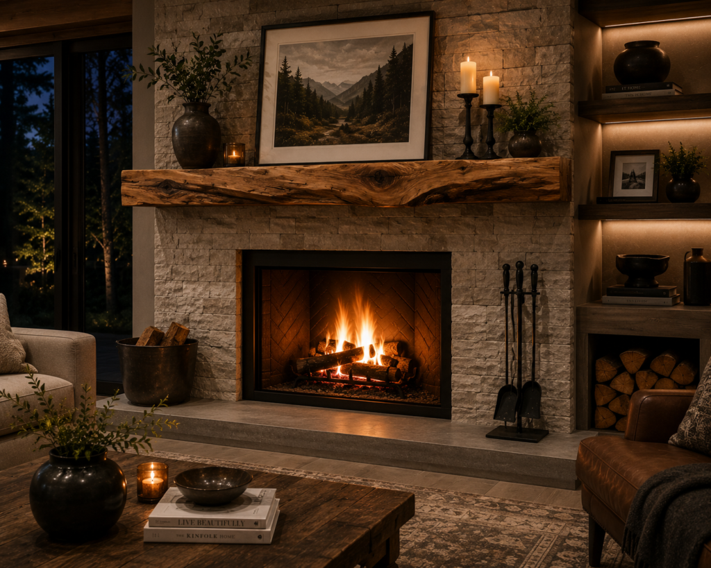 11. Fireplace with Live Edge Mantel
