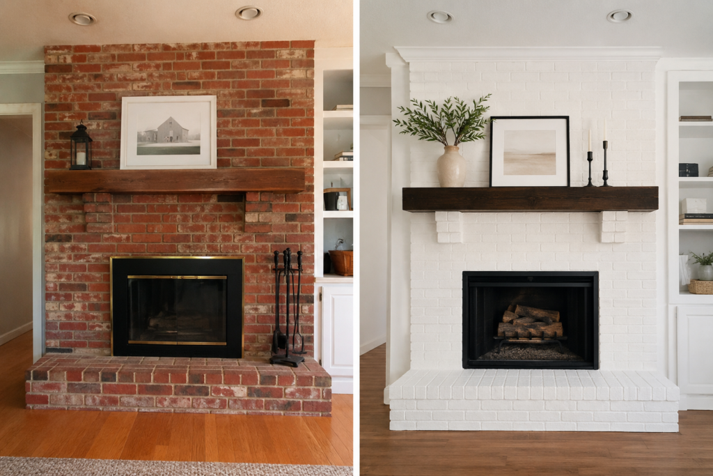 13. Painted Brick Fireplace Makeover