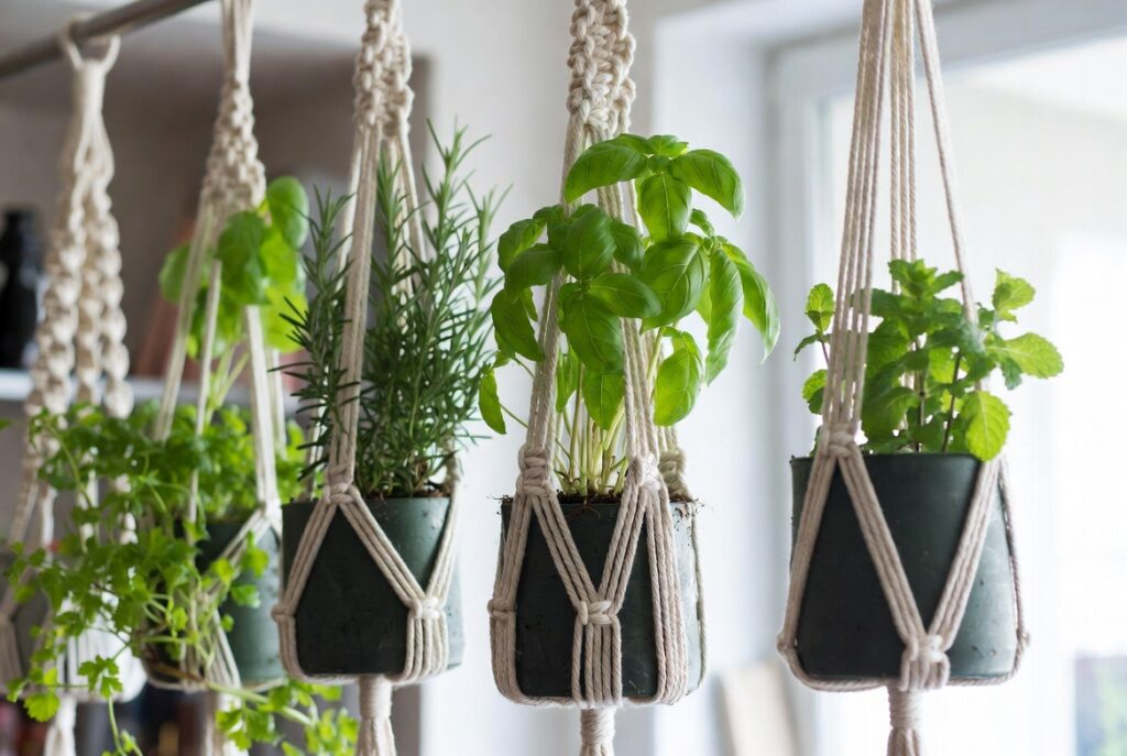 16. Create a Macrame Hanging Herb Garden