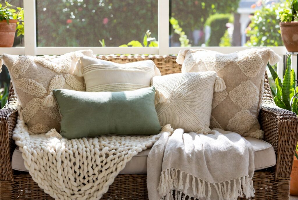 16. Layer Throw Pillows and Blankets