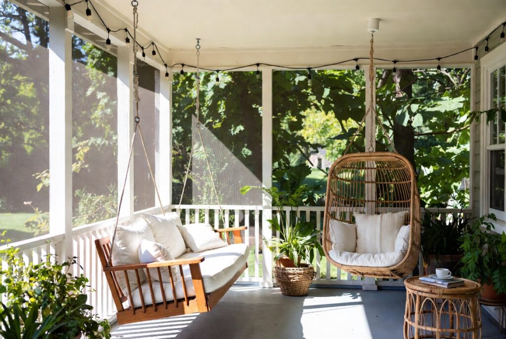 2. Add a Porch Swing or Hanging Chair