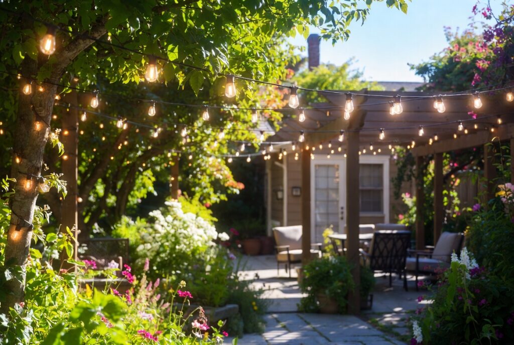 3. Hang String Lights for Evening Ambiance