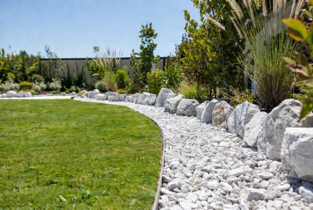 7. White Rocks as Lawn Edging
