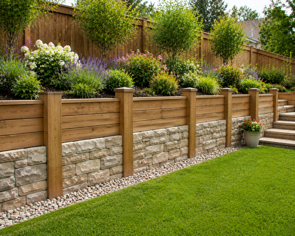 8. Wood and Stone Combination Wall