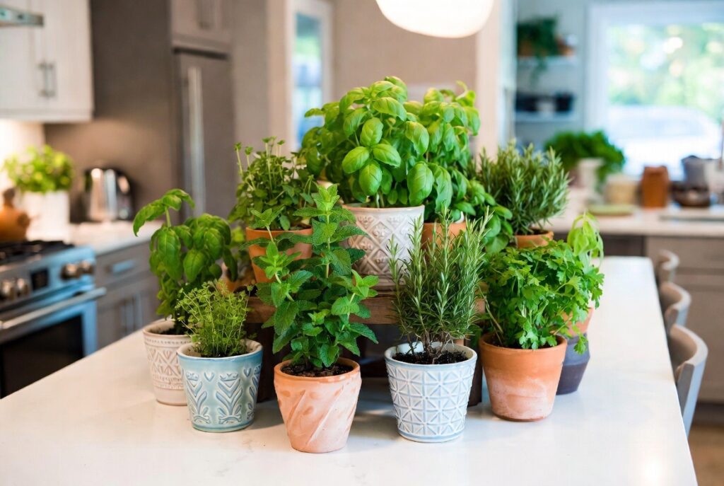 9. Plant a Kitchen Island Herb Centerpiece