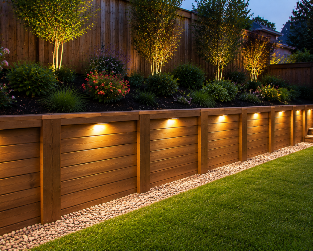 9. Wood Wall with LED Lighting