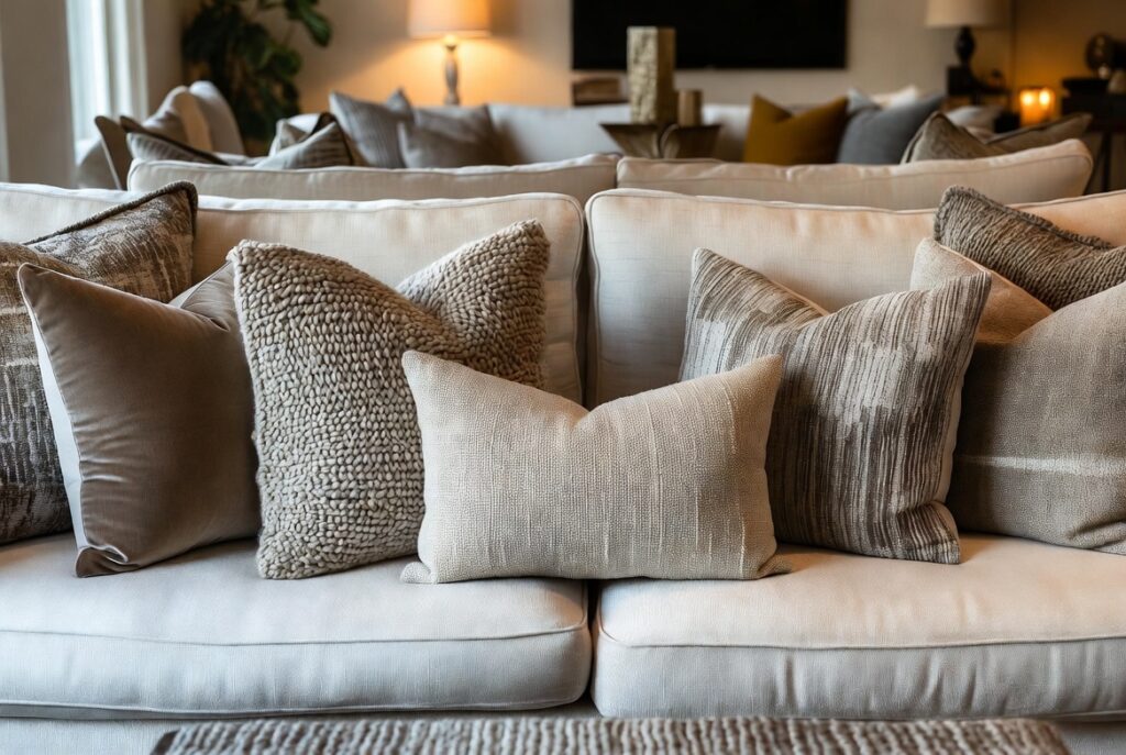 <img data-src="throw-pillow-rule-living-room.jpg" alt="The throw pillow rule that changes everything - Interior design secret using the perfect throw pillow formula to instantly elevate any living room. Beautiful layered pillows in different sizes, textures and colors on a neutral sofa following the odd number rule with mix of patterns and solids. Plush velvet, chunky knit, linen and decorative pillows creating depth, comfort and personality. How the right throw pillow arrangement transforms flat boring sofas into stylish cozy focal points. Expert pillow styling tips that make your home look professionally designed and expensive.">