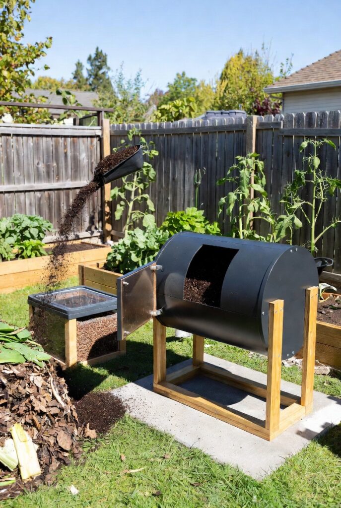 <img data-src="home-composting-system.jpg" alt="The composting system worth starting today - Easy beginner friendly home composting system that turns kitchen scraps and garden waste into rich black gold fertilizer. Beautiful backyard compost bin setup with tumbling composter, worm bin and simple pile system showing layers of brown and green materials. Fast efficient composting methods for vegetable gardens that improve soil health, reduce waste and boost plant growth naturally. Best low maintenance composting ideas for beginners to start today and create nutrient rich compost for thriving organic home garden.">