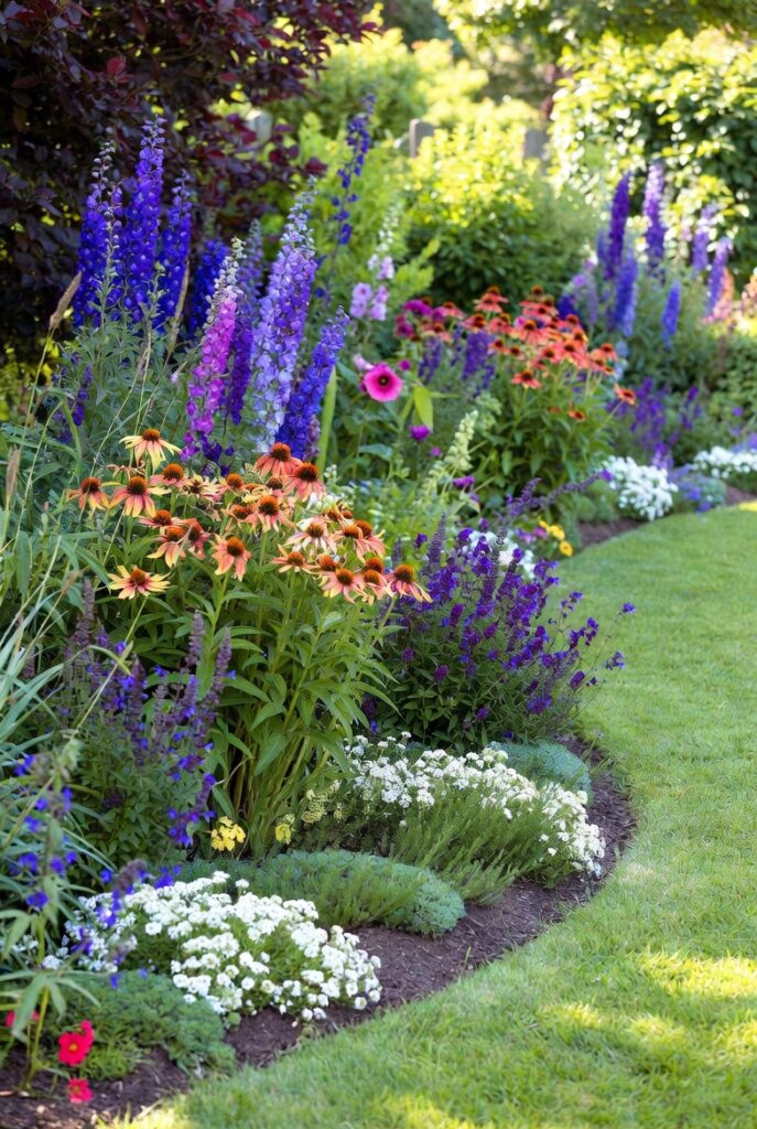 <img data-src="layered-garden-design.jpg" alt="How to layer plants like a professional designer - Stunning professional garden layering technique with tall background plants, medium height middle layer, and low ground cover front layer. Beautiful mixed border design using height variation for depth and dimension. Tall delphiniums, medium coneflowers and salvia, low creeping thyme and alyssum creating a lush professional looking garden bed. Expert landscape design tips for creating visually stunning layered plantings in backyard gardens.">
