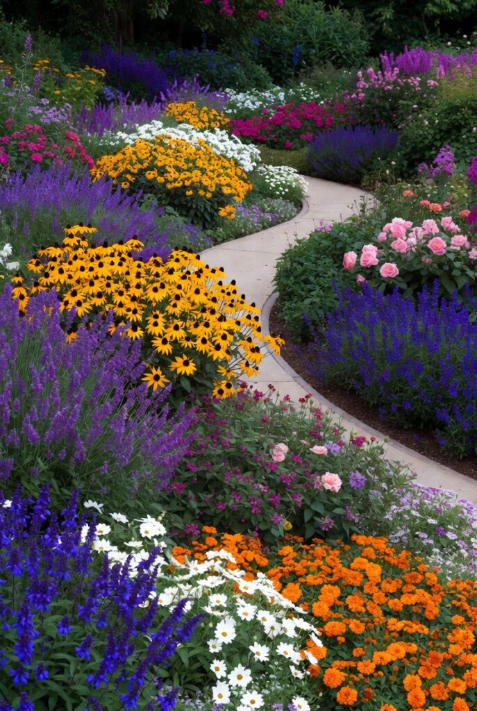 <img data-src="colorful-designed-garden.jpg" alt="Color combinations that make a garden look professionally designed - Stunning harmonious flower bed color schemes with complementary and contrasting colors. Vibrant purple lavender, yellow marigolds, pink roses, blue salvia and white flowers arranged in beautiful designed garden borders. Professional landscape design ideas using color theory for breathtaking backyard gardens. Learn the best garden color combinations for maximum visual impact and elegant garden design.">