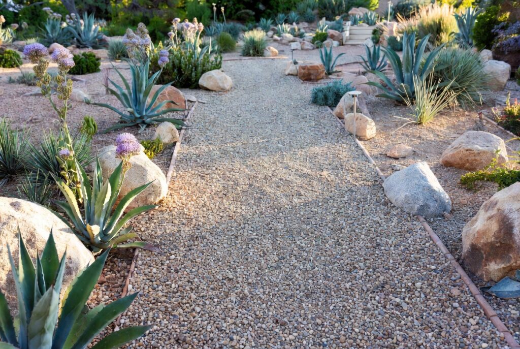 drought tolerant landscaping ideas xeriscape yard lavender agave gravel design