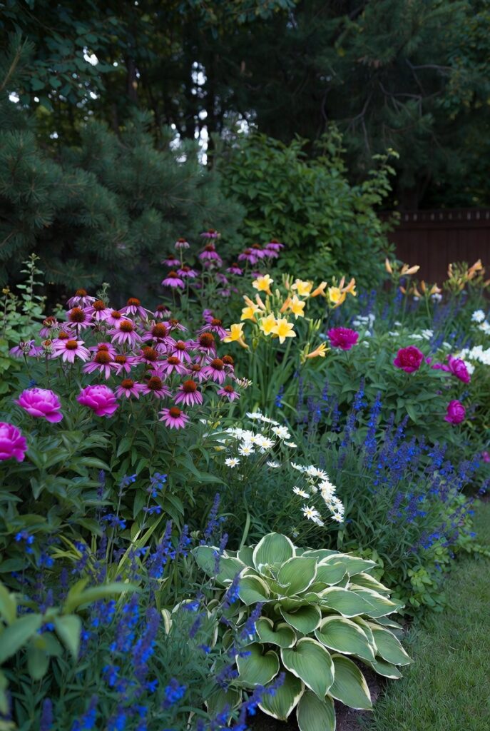 <img data-src="perennial-garden.jpg" alt="Perennials that come back every year without replanting - Beautiful low maintenance perennial flower garden with reliable plants that return annually. Vibrant coneflowers, daylilies, hostas, peonies, lavender, salvia and black-eyed susans thriving in a stunning backyard border. Long-lasting perennial gardening ideas for effortless beautiful gardens year after year. Discover the best perennial flowers and plants that save time and money with no annual replanting needed for sustainable gardening success.">