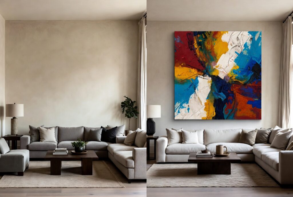 <img data-src="statement-piece-living-room.jpg" alt="How one statement piece saves a boring room - Interior design transformation showing the power of a single bold statement piece to completely elevate a plain neutral living room. Dramatic large abstract artwork, oversized sculptural lamp, unique coffee table or eye-catching chandelier as the hero element that adds instant personality character and wow factor. How choosing one strong focal point piece rescues boring rooms and creates a high-end curated look without needing to change everything. Best statement piece ideas for living rooms that make all the difference.">