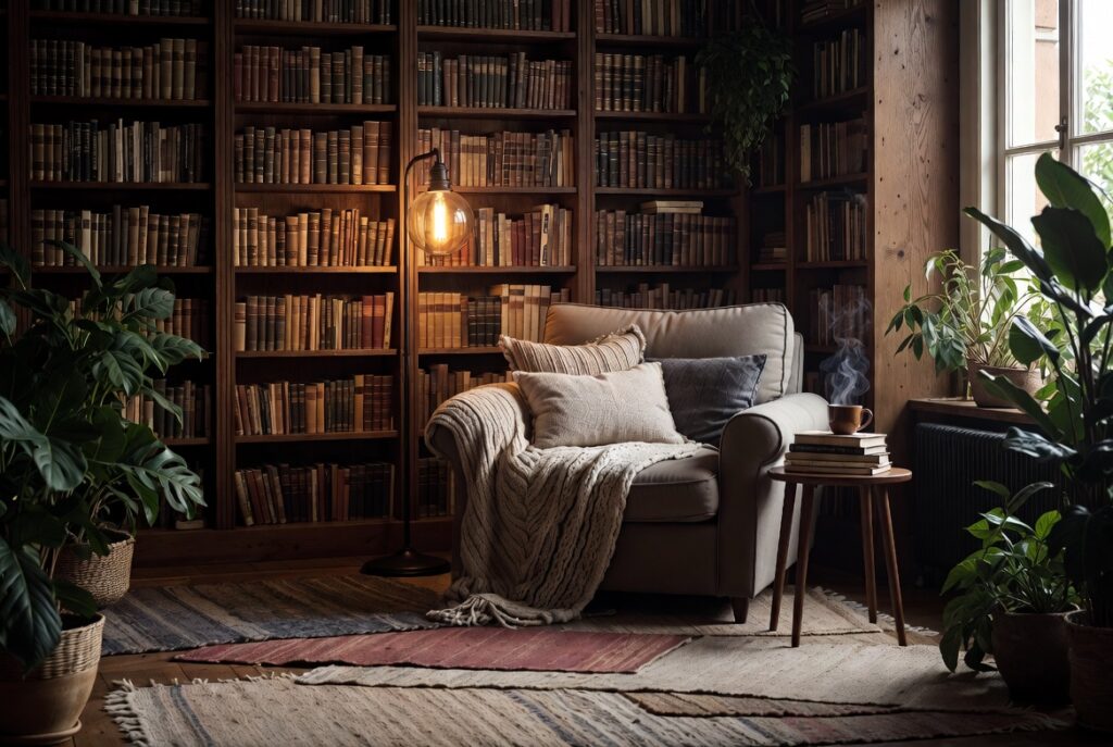 <img data-src="cozy-reading-nook.jpg" alt="The reading nook nobody plans but everyone loves - Beautiful cozy reading corner that instantly becomes the favorite spot in any home. Comfortable armchair with soft pillows and warm throw blanket, built-in bookshelves, floor lamp with warm lighting, side table with books and coffee cup, layered rugs and plants creating an inviting peaceful reading nook. Dreamy book lover corner design ideas for living room bedroom or small spaces that add charm and functionality. Ultimate cozy reading nook inspiration everyone secretly desires.">