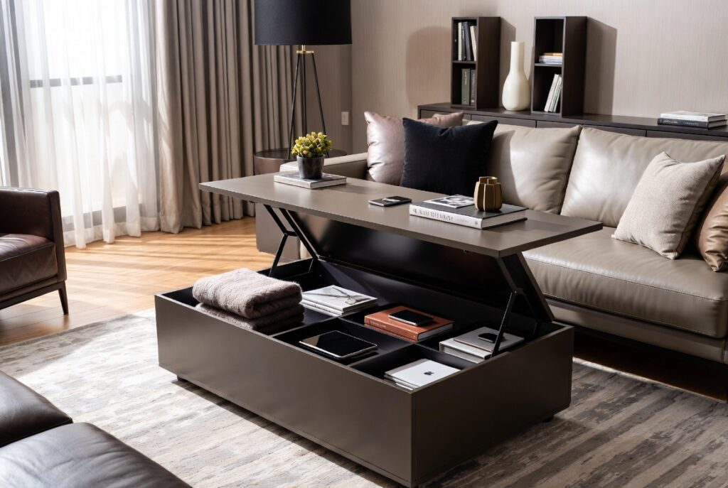 <img data-src="smart-coffee-table-storage.jpg" alt="The coffee table that hides your clutter in plain sight - Clever multifunctional coffee table with hidden storage that keeps living room tidy and organized. Stylish lift-top coffee table with spacious interior storage for blankets remotes magazines and everyday clutter while looking elegant and modern. Smart furniture solution for small spaces and busy homes that combines beautiful design with practical hidden storage. Best coffee tables with storage that maintain a clean minimalist look while hiding mess in plain sight for a clutter-free living room.">