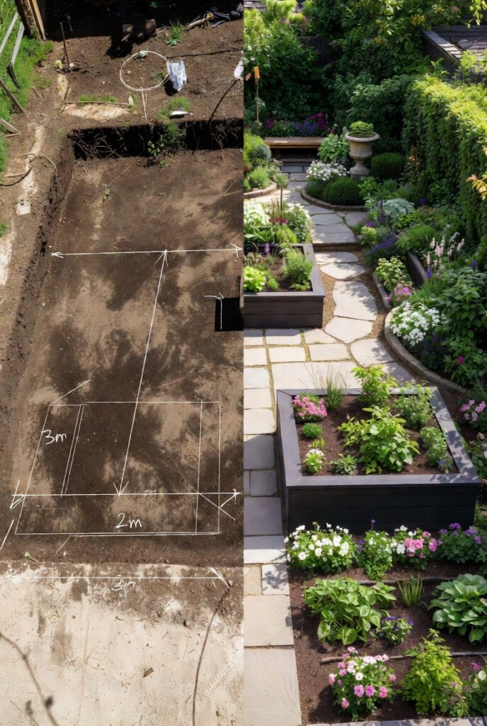 <img data-src="garden-design-from-scratch.jpg" alt="How to design a garden from scratch - Complete step by step beginner garden design guide for creating a beautiful backyard from empty space. Professional landscape planning with zones for vegetables, flowers, seating area, pathways and focal points. Before and after transformation showing empty yard turned into stunning functional garden with raised beds, layered planting, proper layout and beautiful design elements. Learn garden design basics including site analysis, plant selection, hardscaping and layout tips for successful DIY garden design from scratch.">