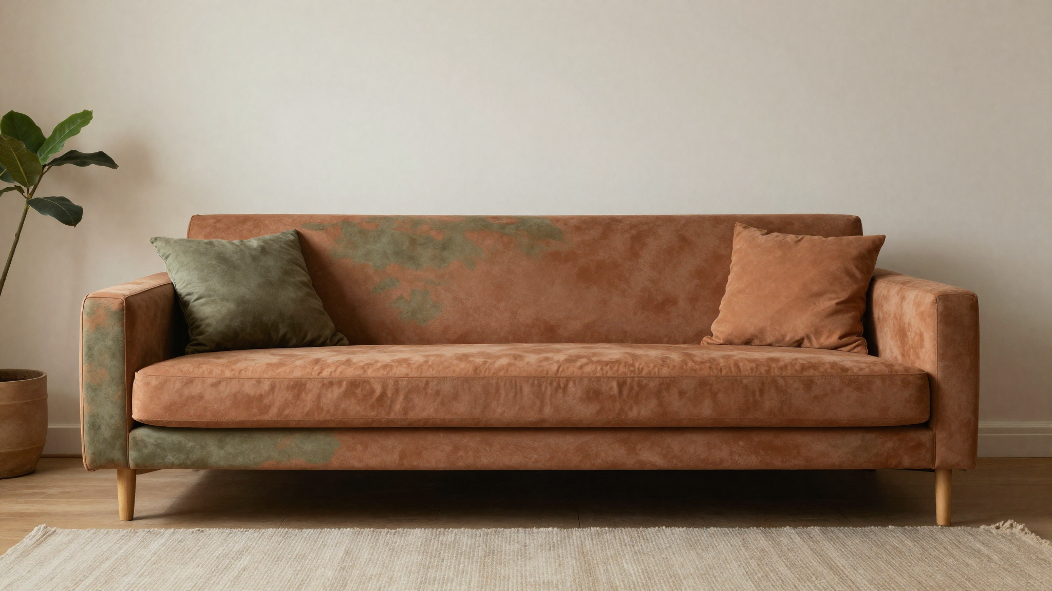 Living room in earthy terracotta clay olive green warm neutral palette grounded cozy 2026 design