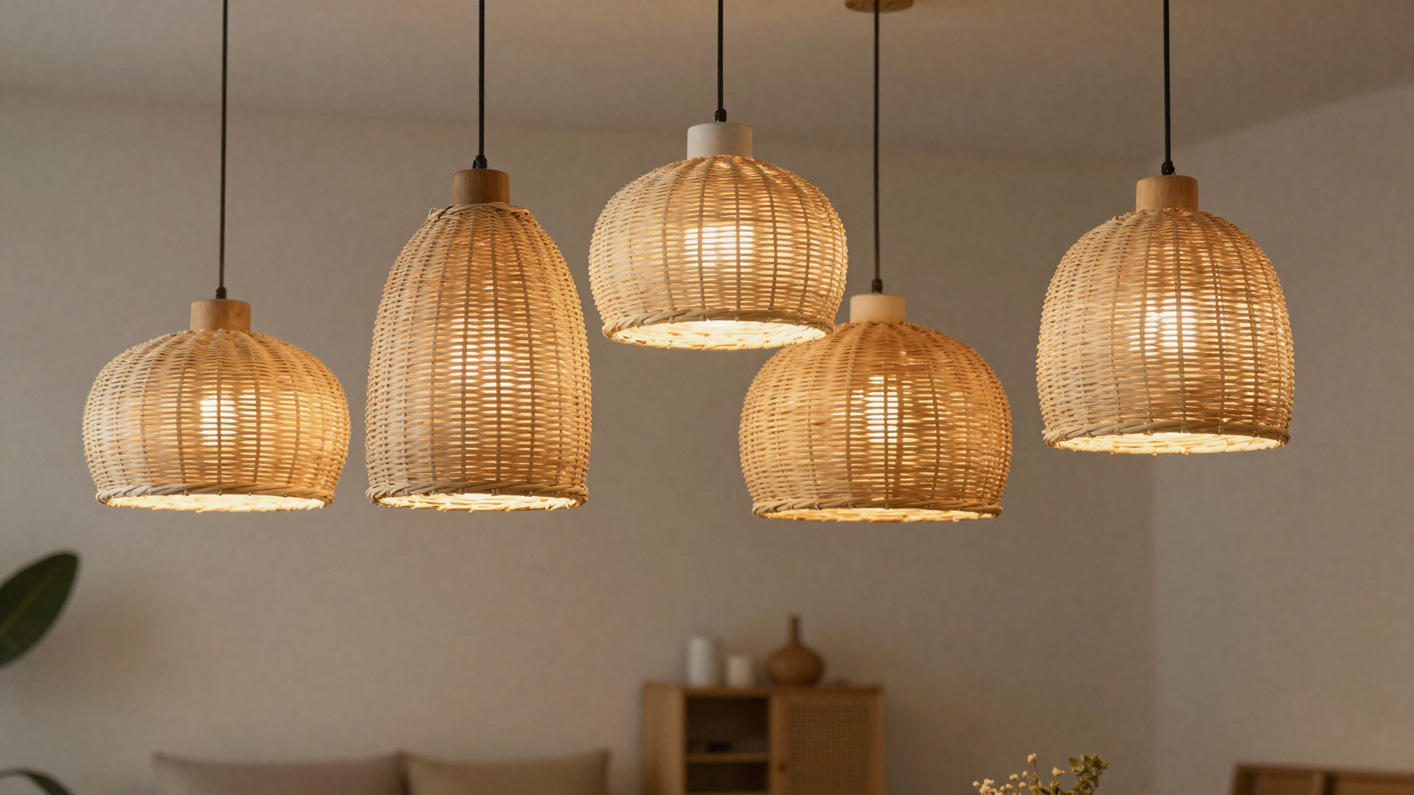 living room lighting ideas natural material rattan ceramic