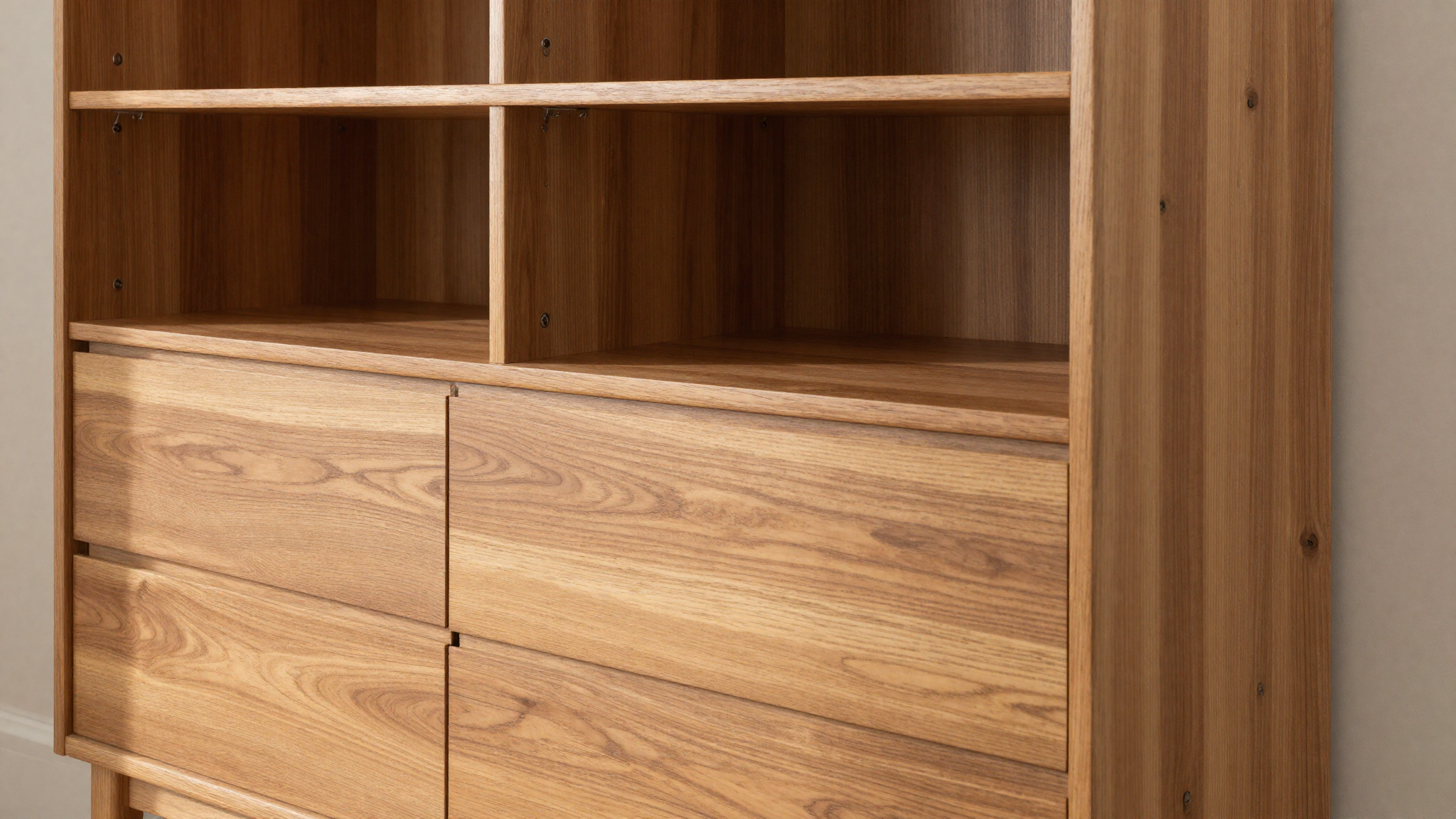 bedroom storage ideas warm wood wardrobe texture