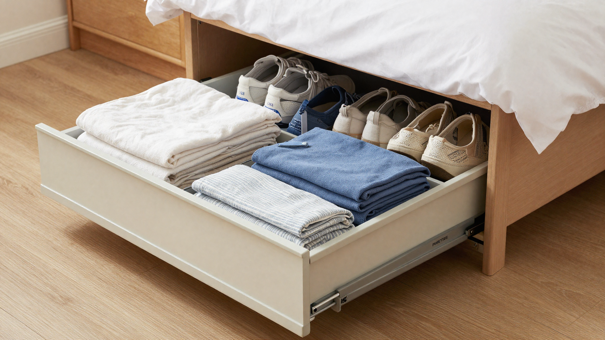 bedroom storage ideas under-bed drawers organized