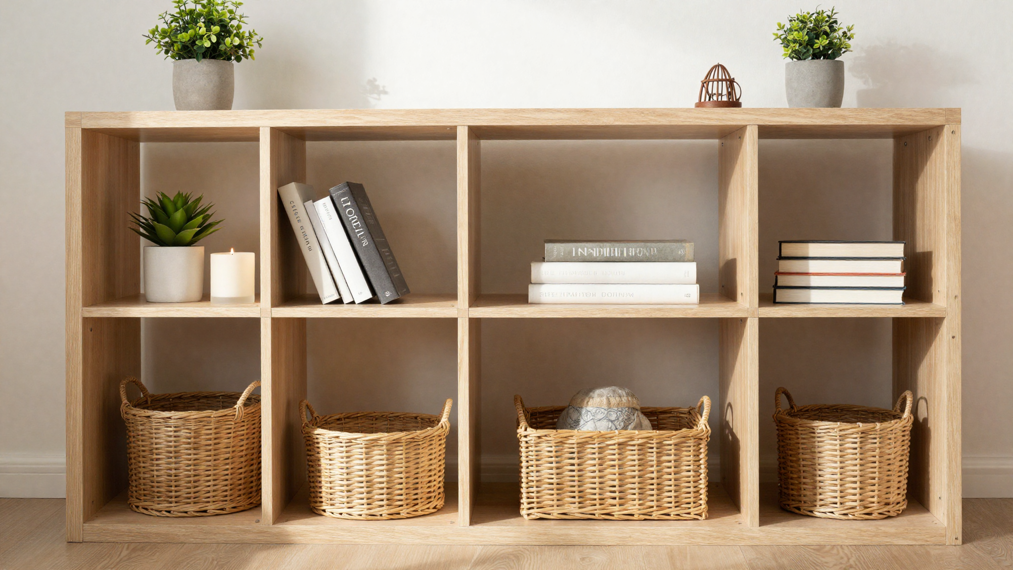 bedroom storage ideas open shelving styled baskets
