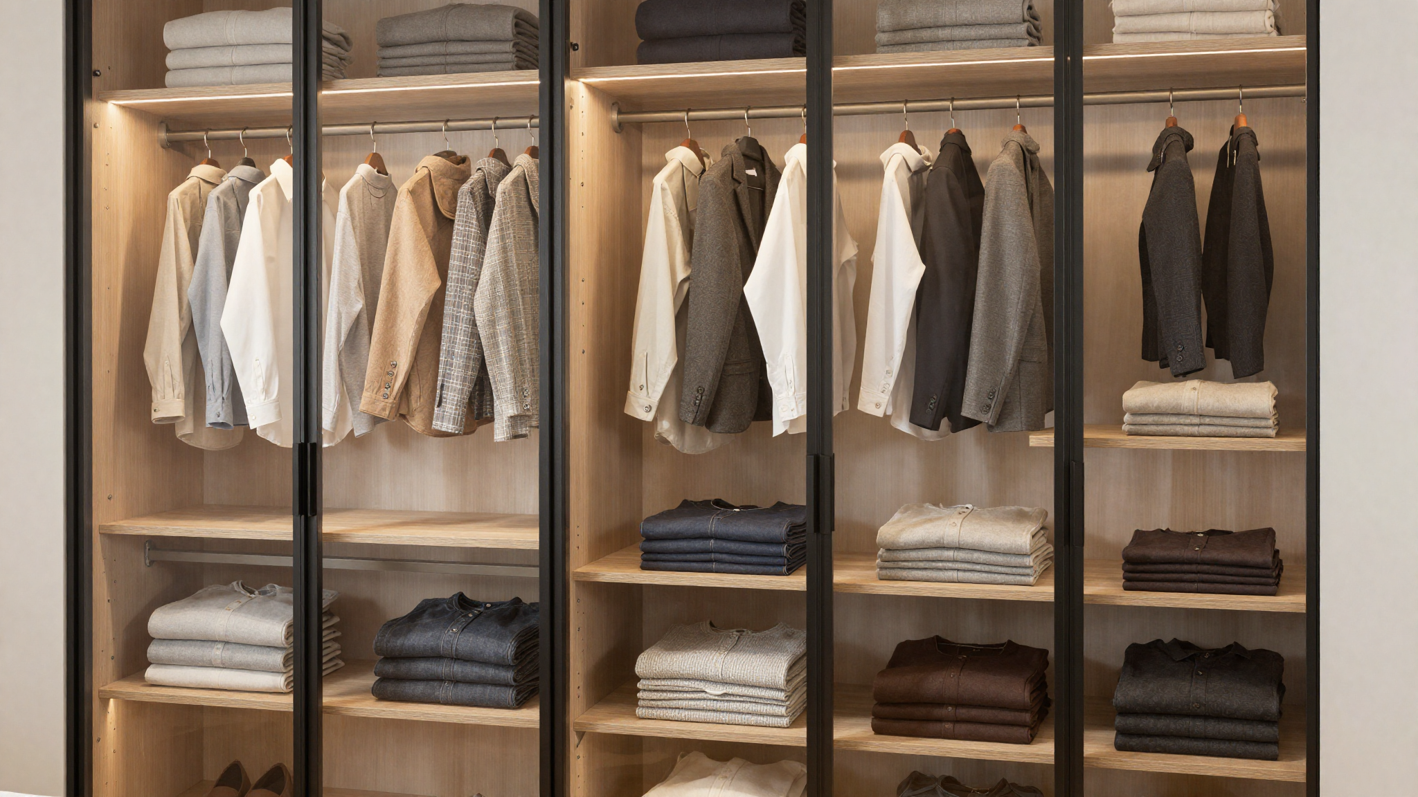 bedroom storage ideas glass front wardrobe boutique display