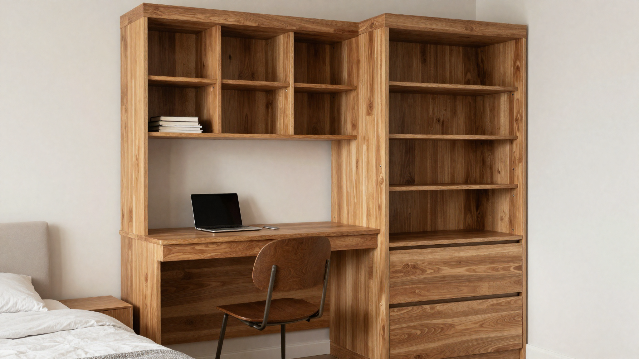 bedroom storage ideas closet built-in desk workspace
