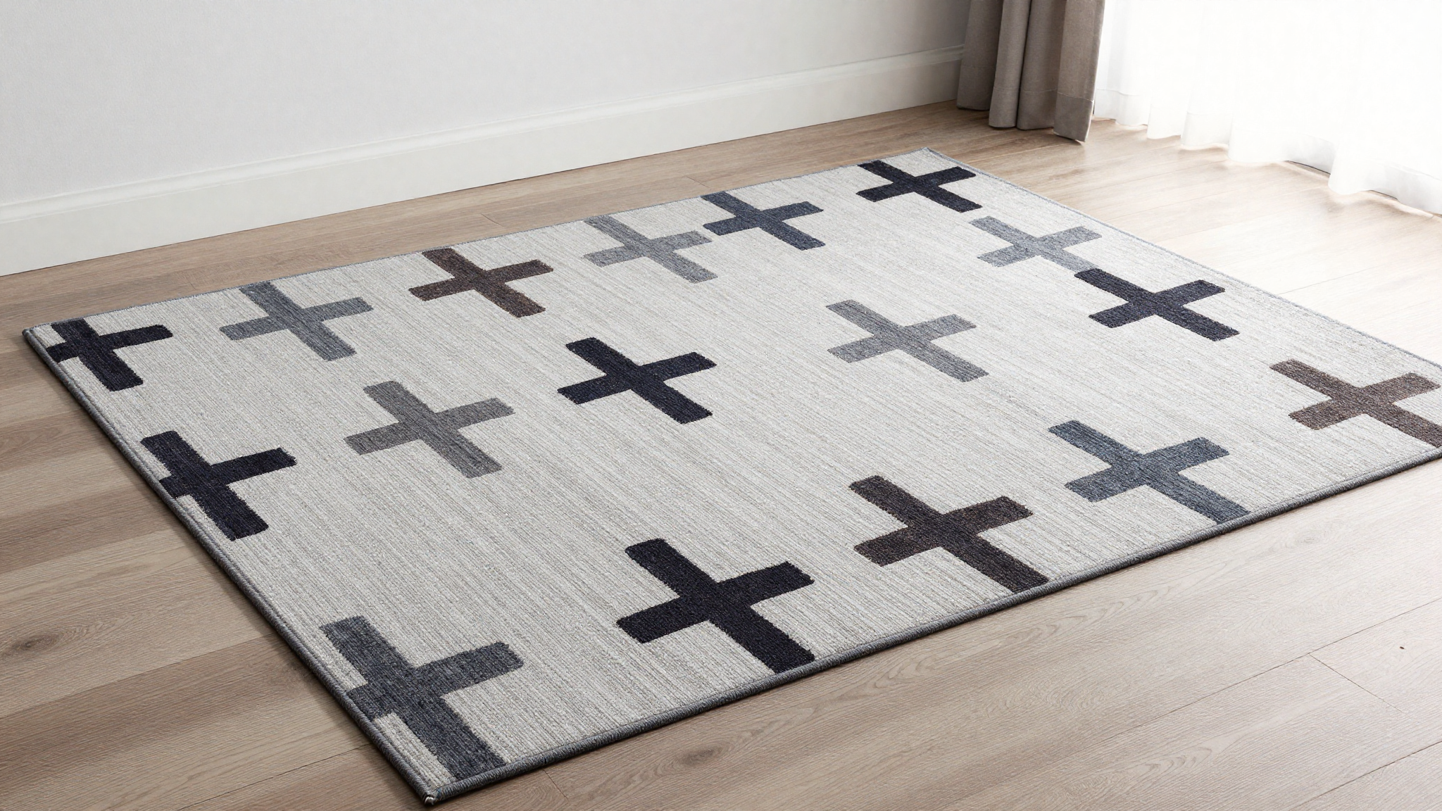 living room rug ideas simple graphic cross pattern