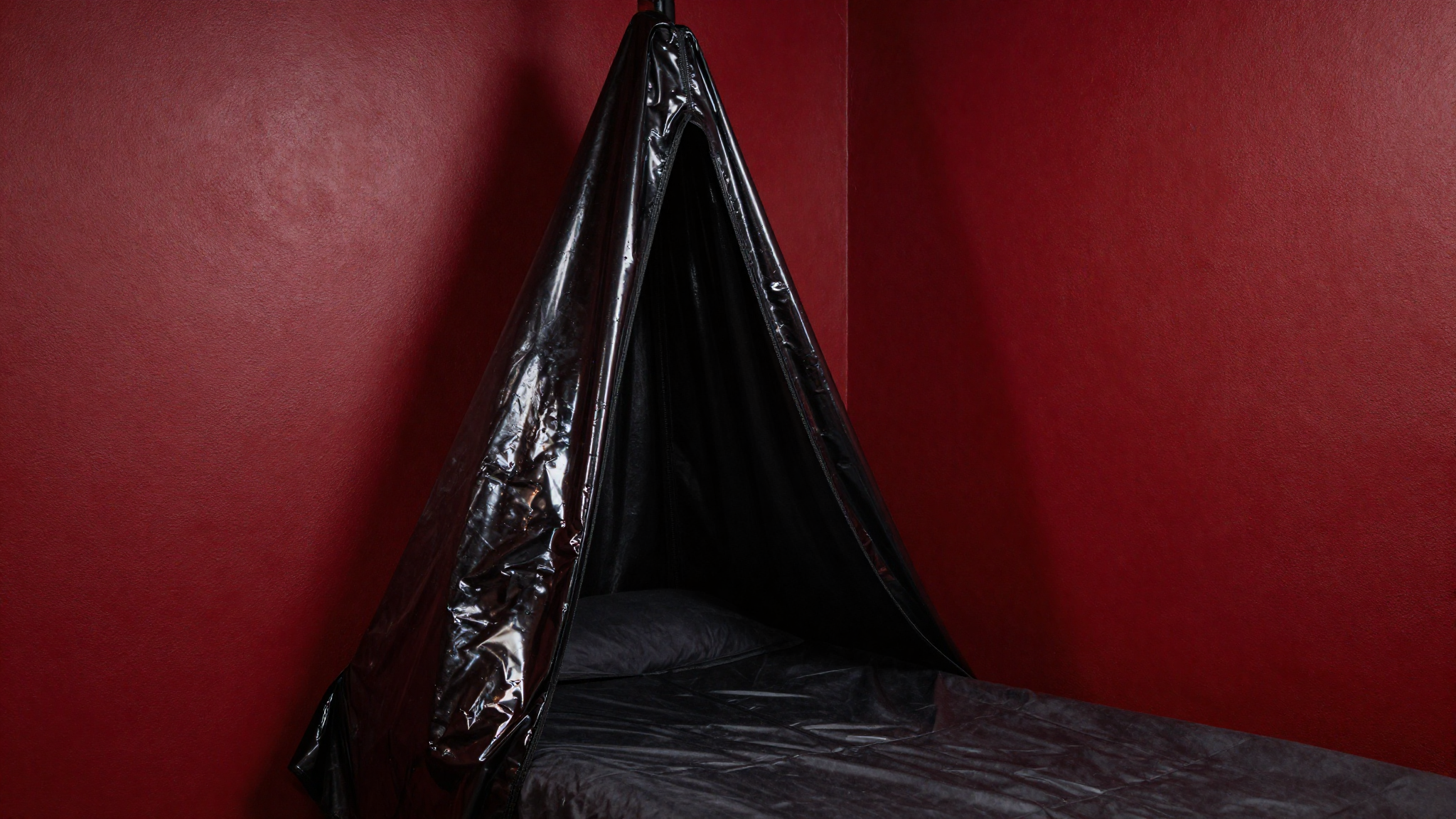 color drenched deep red walls with high shine accent