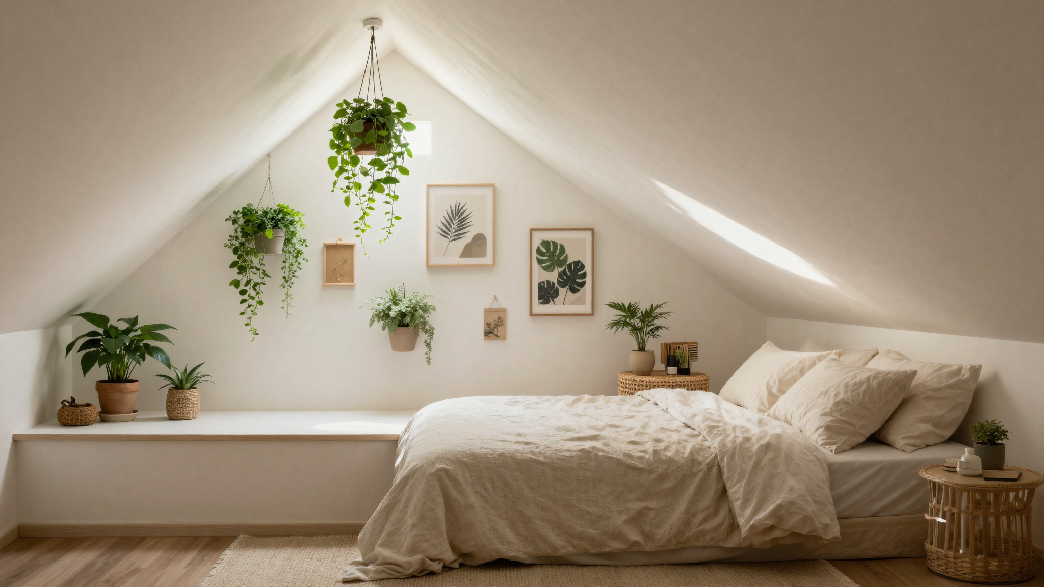 attic bedroom with sloped ceiling and gallery ledge