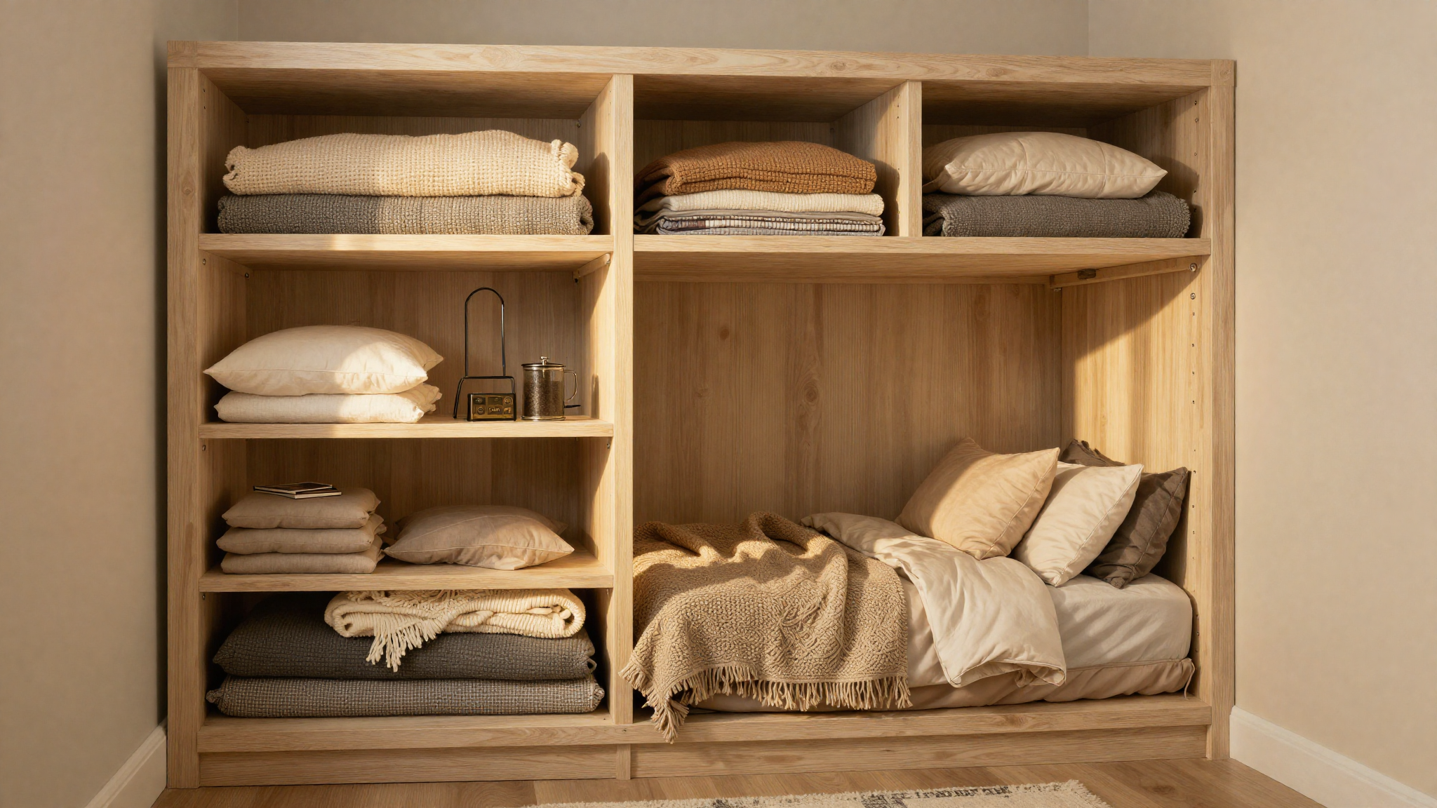 complete small bedroom transformation with built-in storage