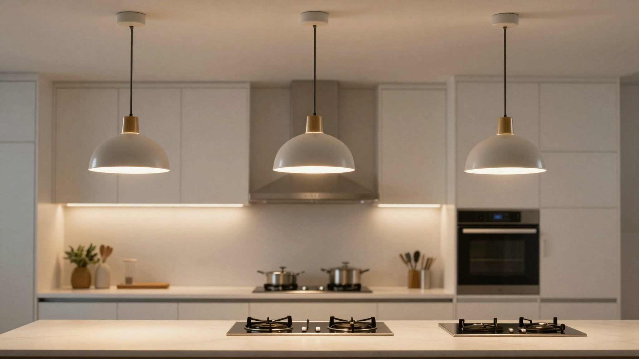 pendant lights positioned directly over kitchen countertop