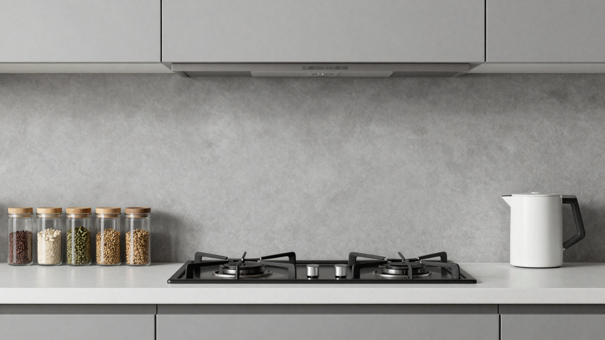 sliding stove backsplash panel concealing spice jars