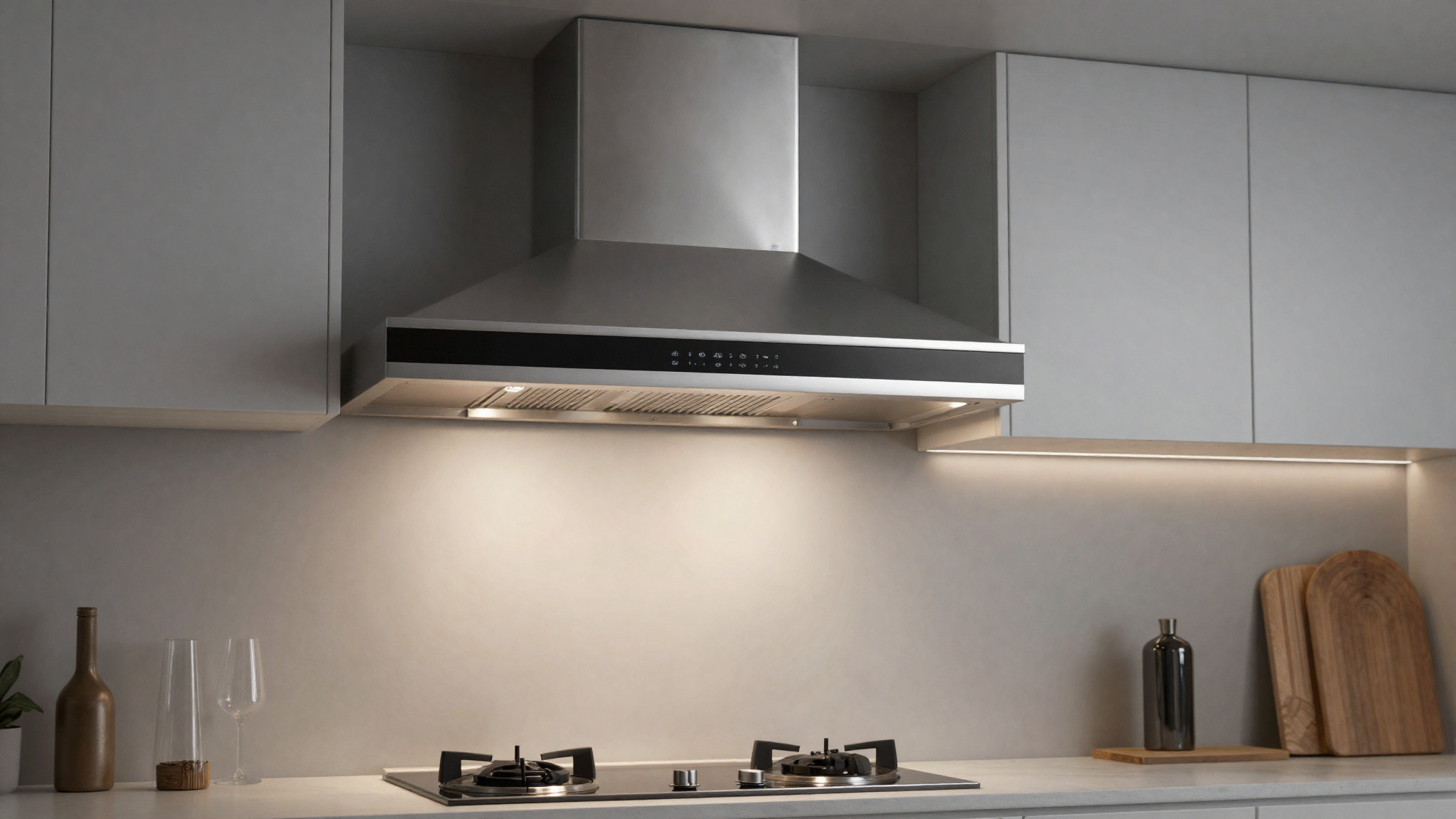 statement range hood showpiece with simple cabinetry