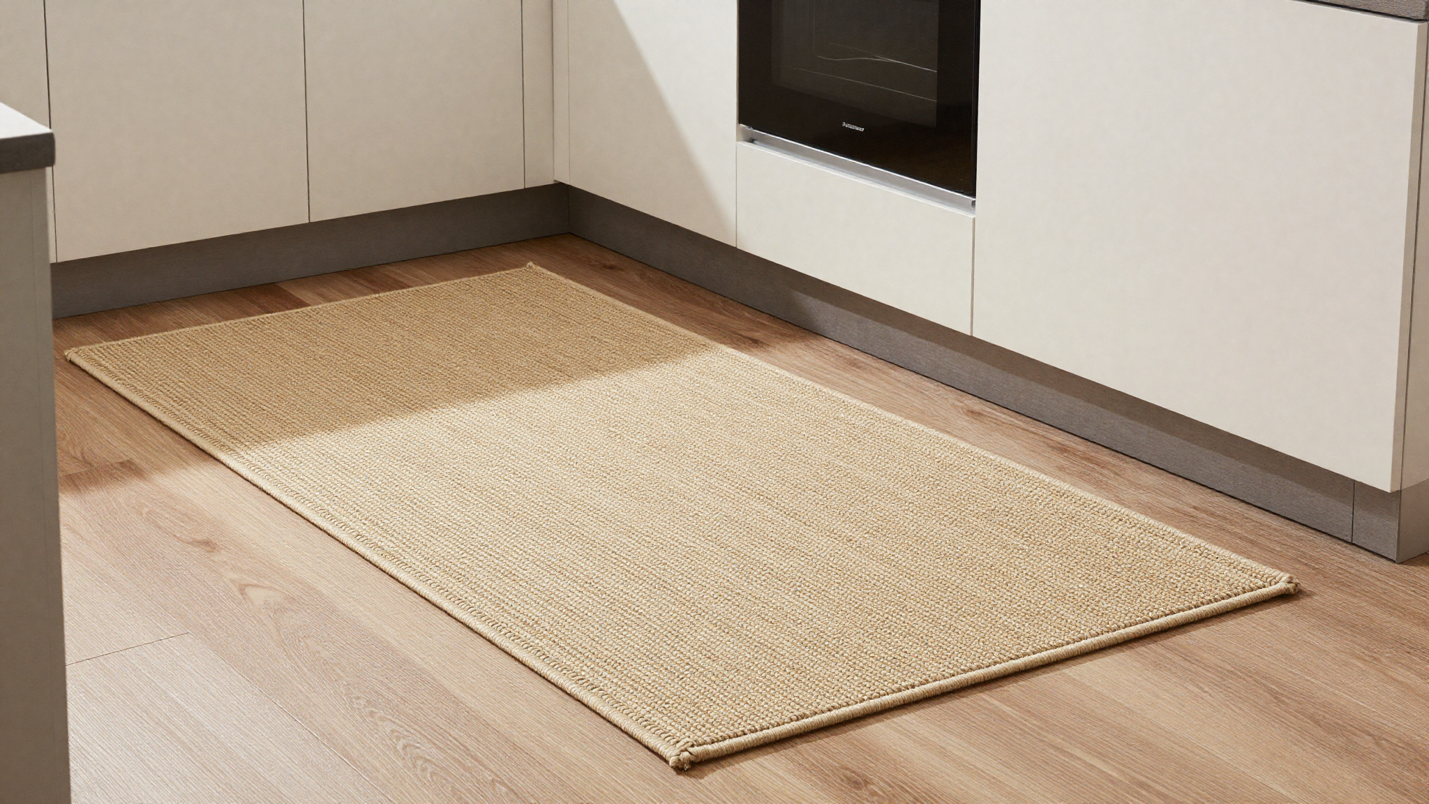 runner rug adding warmth to galley kitchen floor