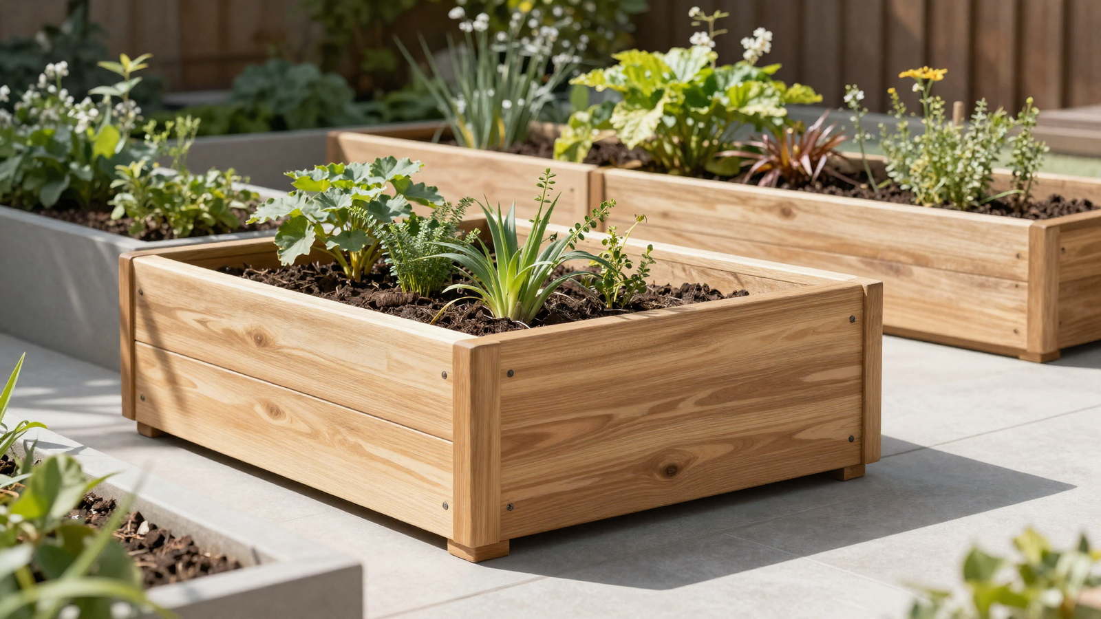 Modern compost tumbler bin integrated into a backyard garden design