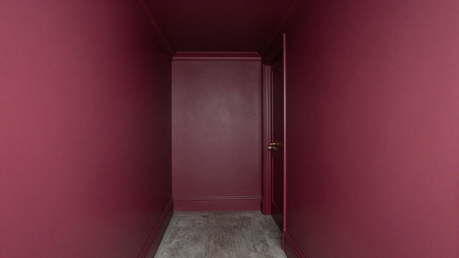 Small nook with color drenched walls ceiling and trim in deep burgundy tone