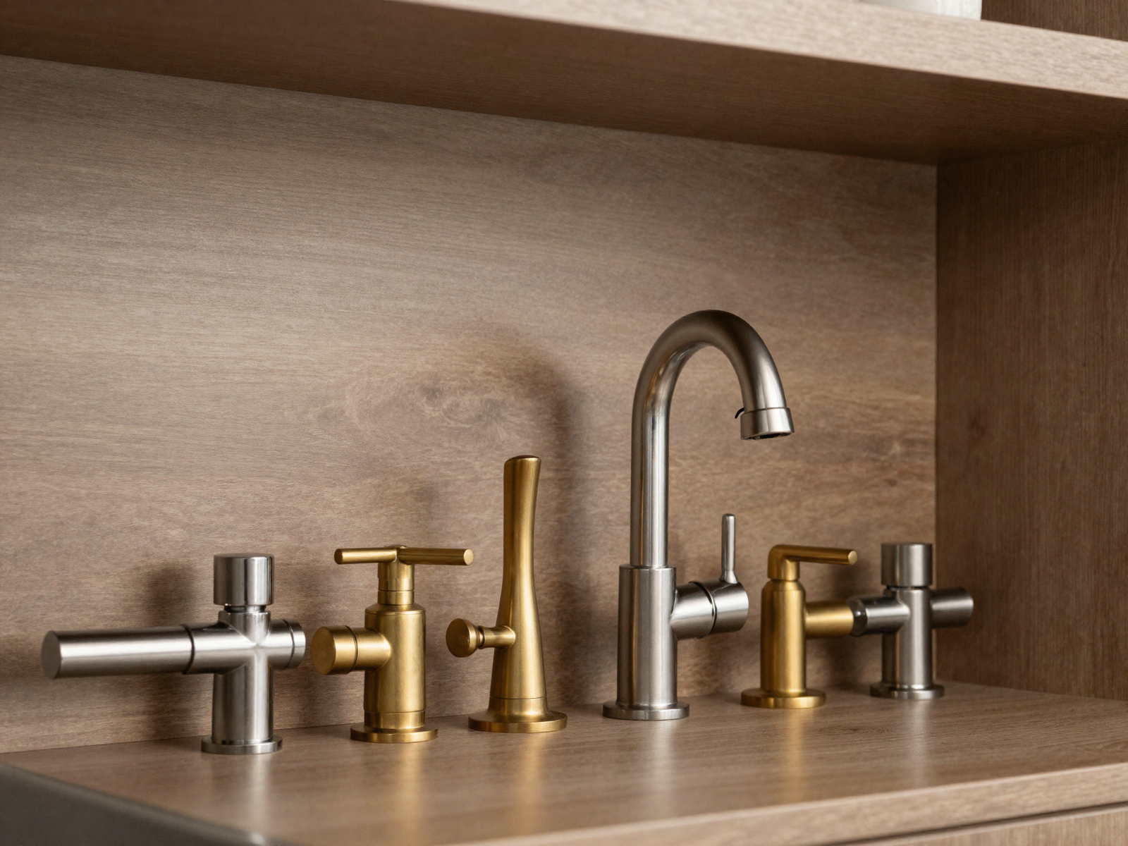 Kitchen hardware mixing polished nickel and brushed brass
