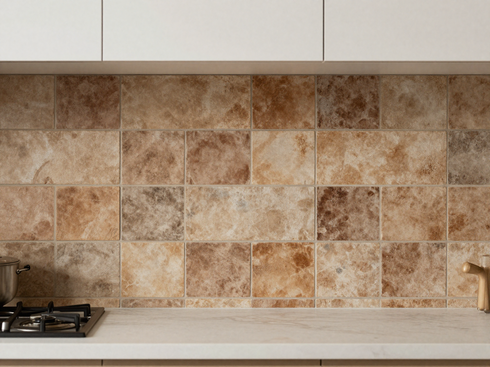 Kitchen with richly textured handmade tile backsplash