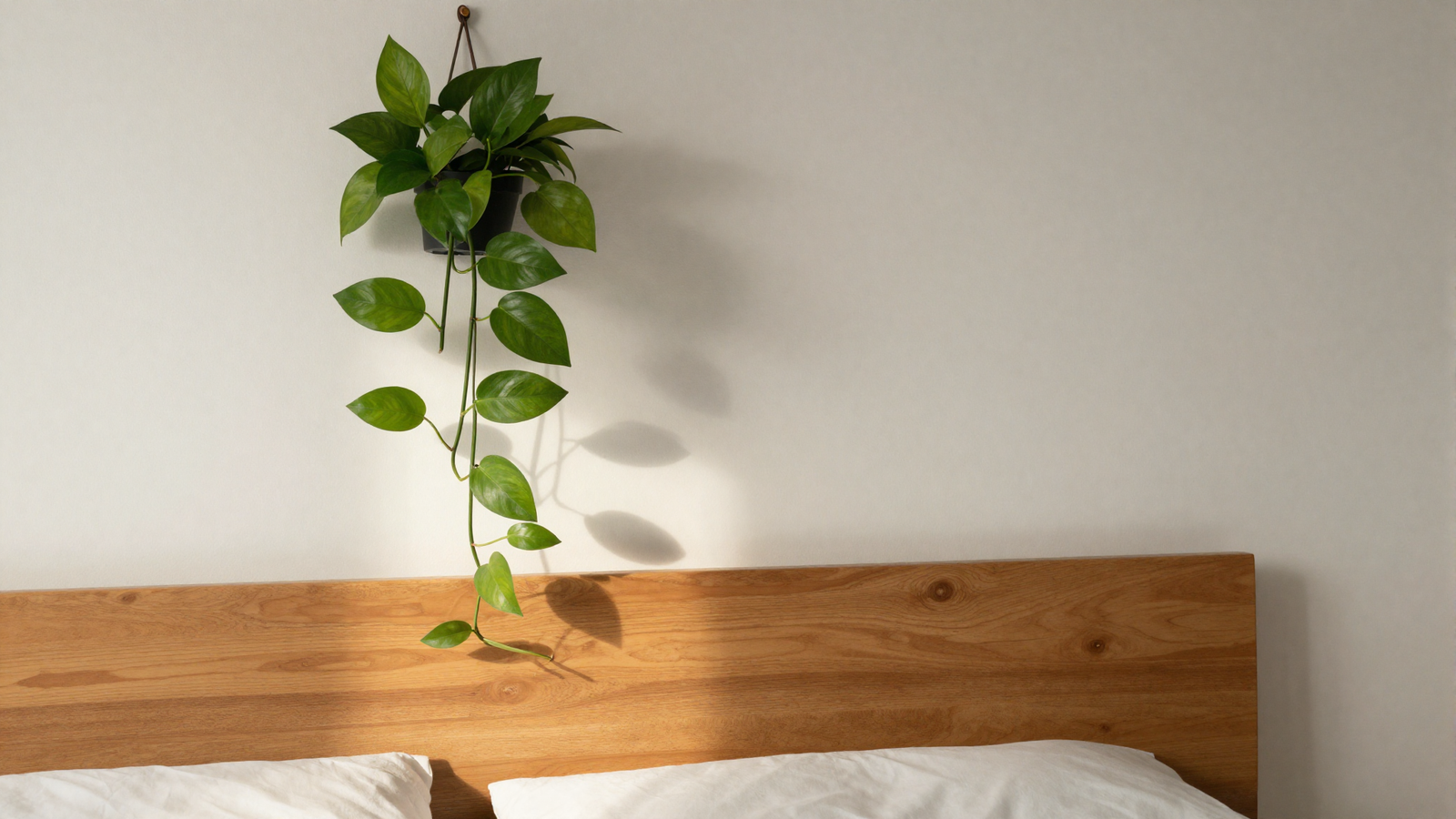 Bedroom corner with large statement fiddle leaf fig tree in matte neutral ceramic pot