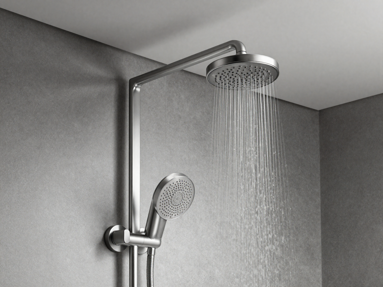 New rainfall showerhead installed in brushed nickel finish