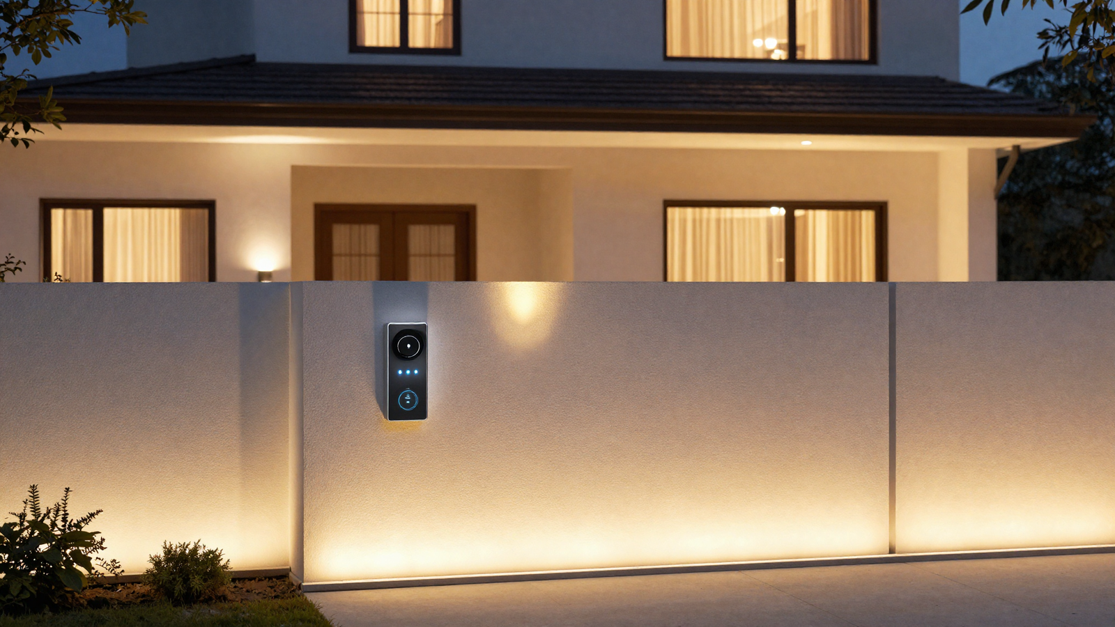 Smart exterior lighting system with warm consistent color temperature across a modern facade