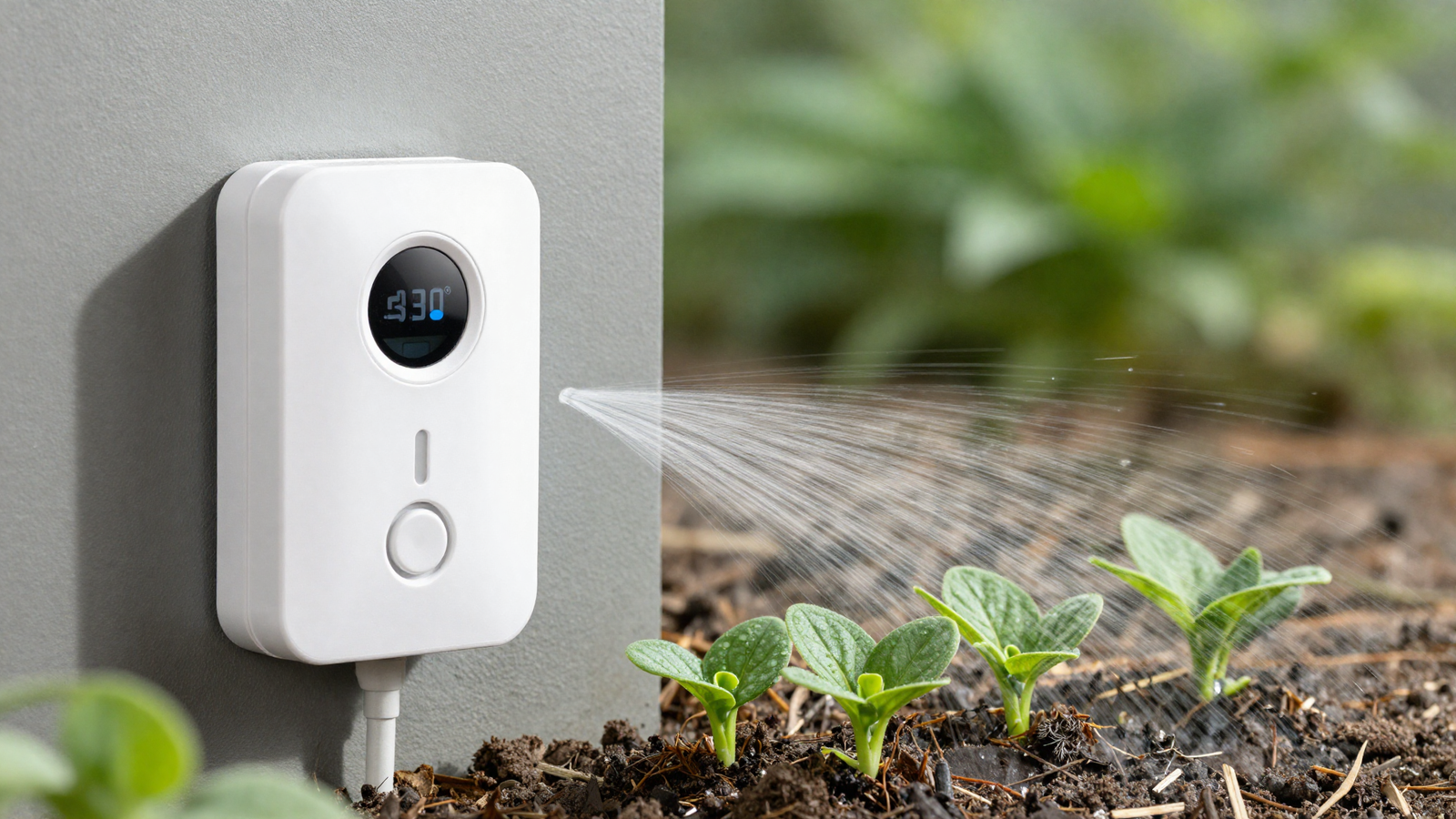 Smart drip irrigation controller with app-connected sensors in a xeriscape garden