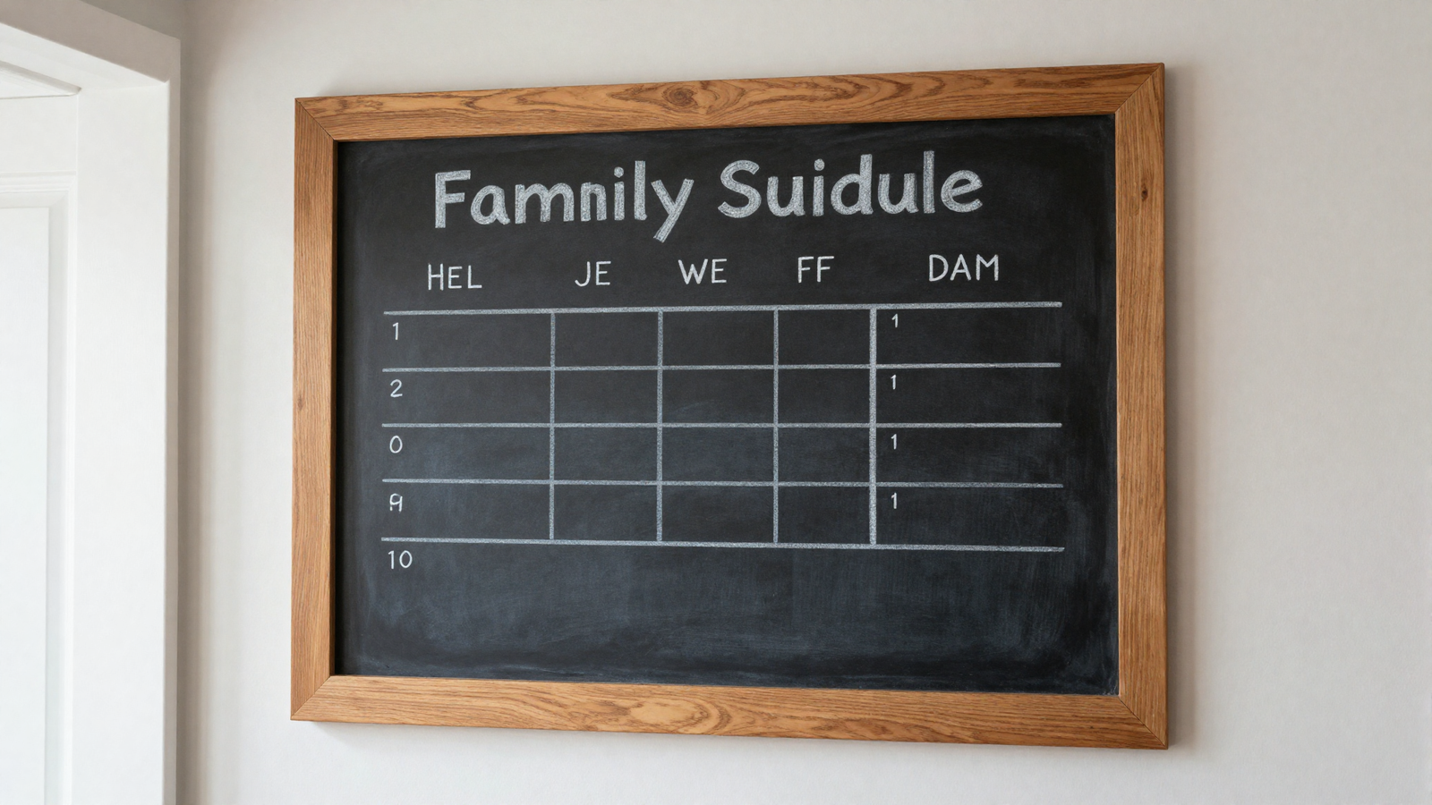 Entryway wall with chalkboard message center for family schedule and notes