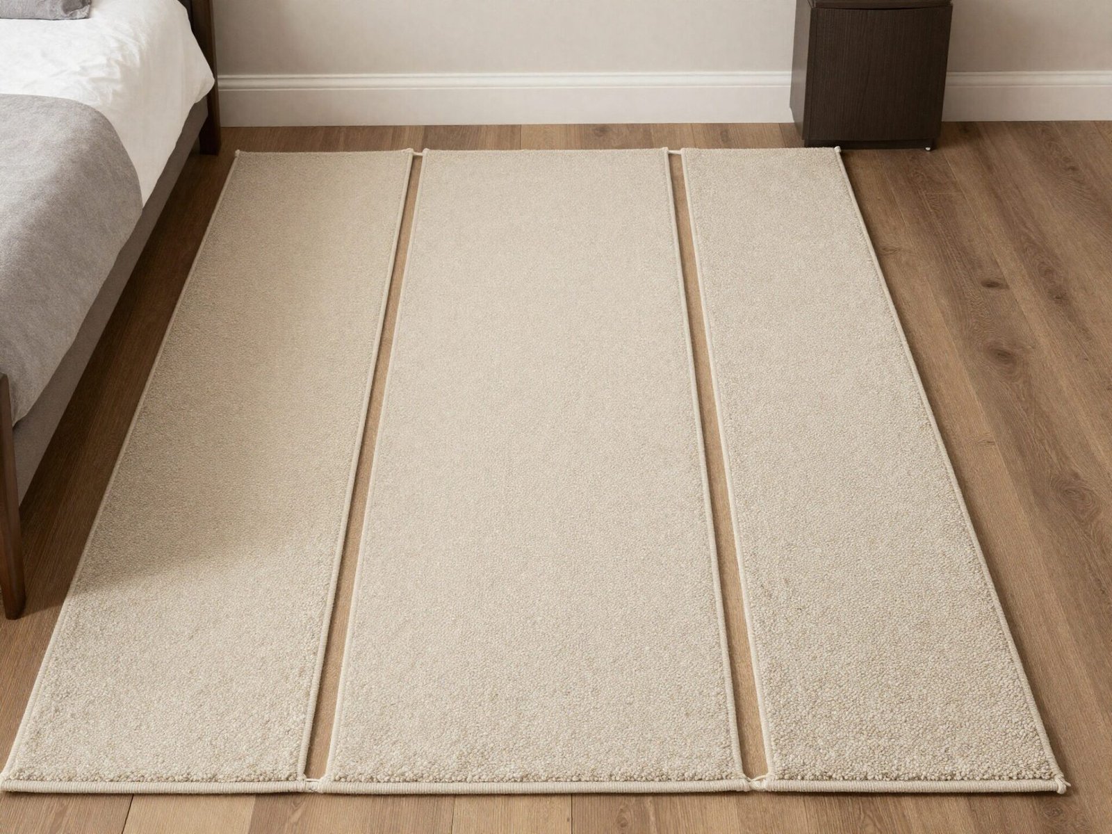 Two narrow runner rugs placed on each side of the bed instead of one large rug