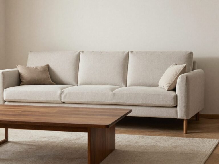 Sofa with a coffee table positioned a measured distance in front of it