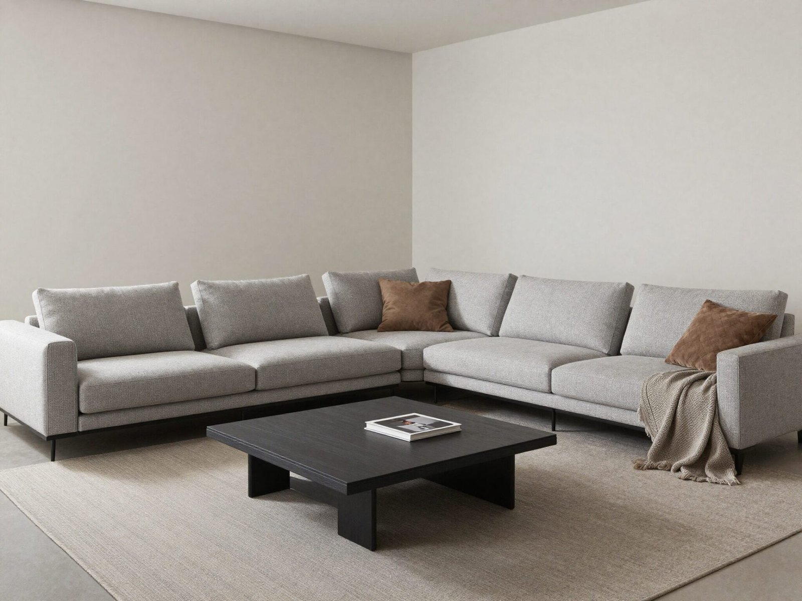 L-shaped sectional sofa with a coffee table positioned within the corner